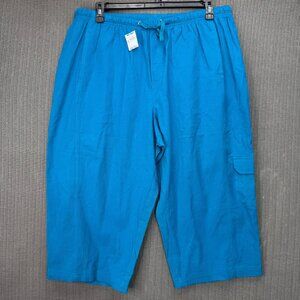 White Stag Womens Plus Size 18W/20W Blue Stretch Capri Pants Drawstring Waist